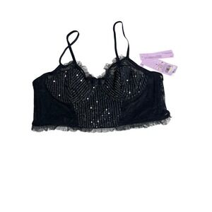 Wild Fable Black Sequin Lace Bustier Corset Top Small NWT